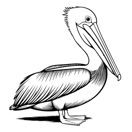 Pelican - Black and White Vector Illustration - Isolated on White Backgroundのイラスト素材