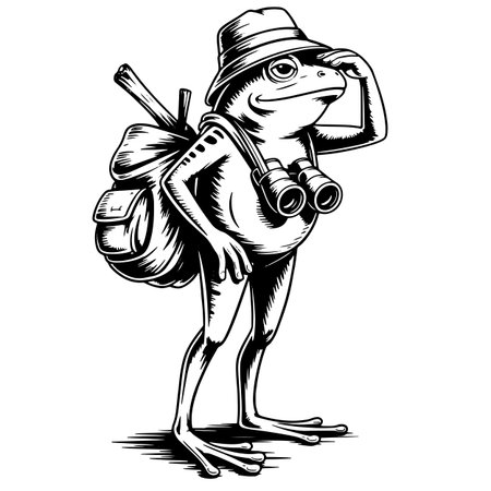 Vector illustration of a frog tourist with binoculars and backpack.のイラスト素材