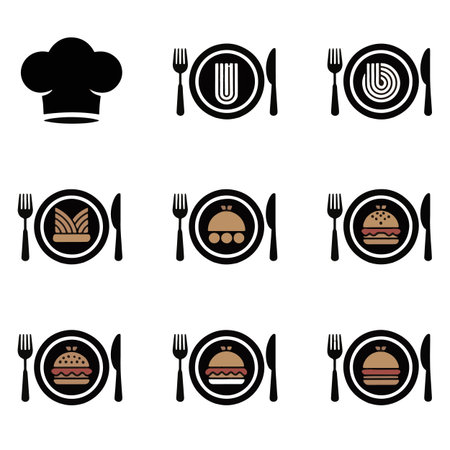 Restaurant icons set. Vector illustration in black and white.のイラスト素材