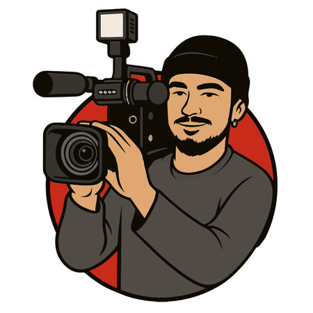 Vector illustration of a cameraman with a camera on a white backgroundのイラスト素材