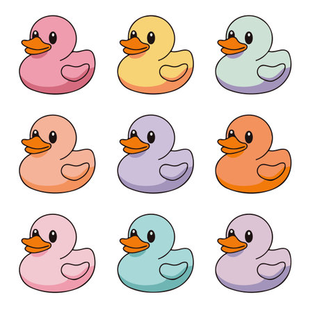 Set of cute rubber ducks isolated on white background. Vector illustration.のイラスト素材