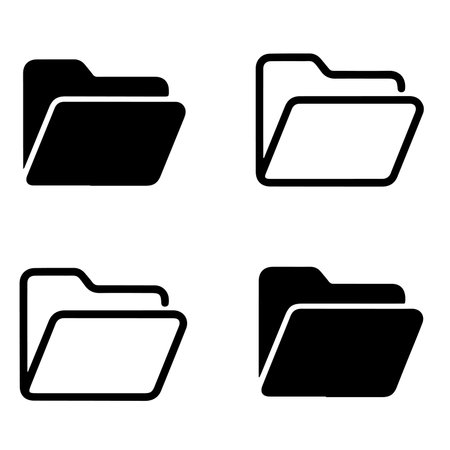 Folder vector icons set. Black illustration isolated on white background for graphic and web design.のイラスト素材
