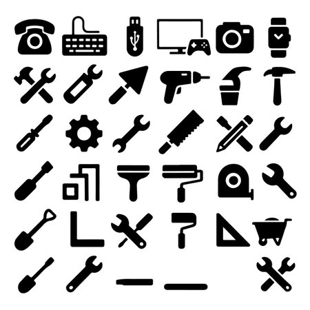 Set of black icons on the theme of repair and construction. Vector illustrationのイラスト素材