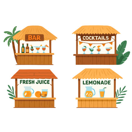 Cocktail bar set. Alcoholic drinks, beverages, ice cream, tequila, liqueur, gin, rum, rum, tequila. Flat vector illustrationのイラスト素材