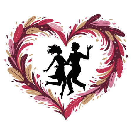 Valentine's day. Silhouette of dancing couple in love. Vector illustration.のイラスト素材