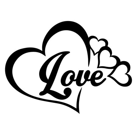 Love. Hand drawn lettering. Black and white vector illustration.のイラスト素材