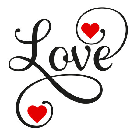 Love lettering calligraphy. Valentines day vector illustration.のイラスト素材