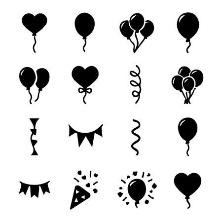 balloons icon set over white background, silhouette style, vector illustrationのイラスト素材