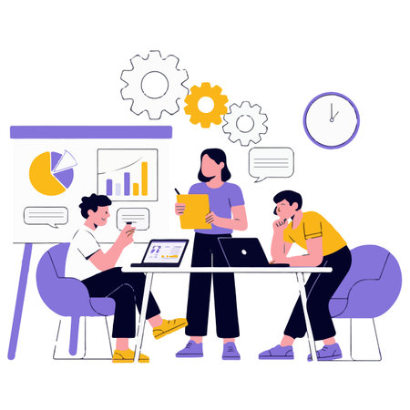 Coworking process. Teamwork concept. Vector illustration in flat styleのイラスト素材