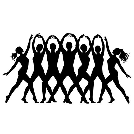 Silhouette of a group of dancing women. Vector illustration.のイラスト素材