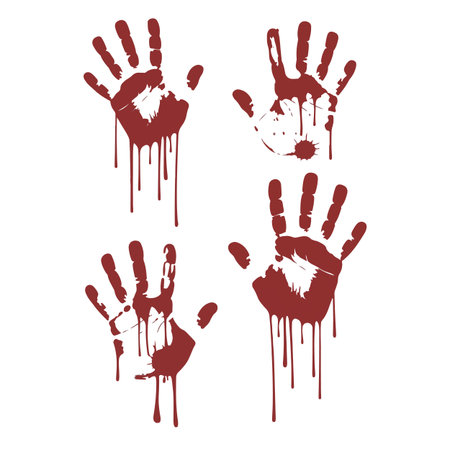 Bloody hand prints. Vector illustration, isolated on white background.のイラスト素材