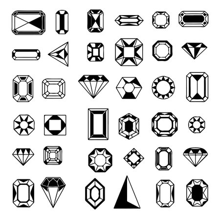 Diamonds icons set. Black and white design. Vector illustration.のイラスト素材