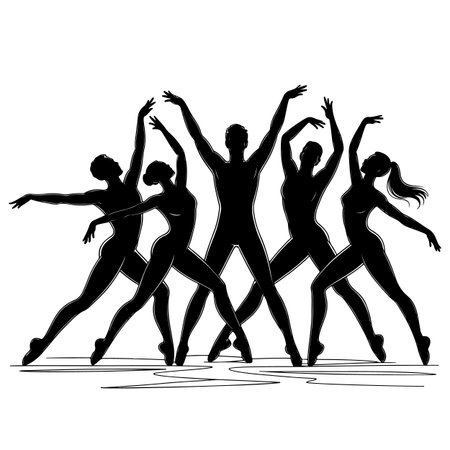 Silhouette of a group of dancers on a white background.のイラスト素材