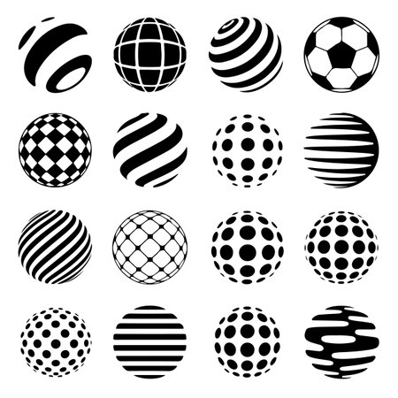 Black and white sphere icons set isolated on white background. Vector illustration.のイラスト素材