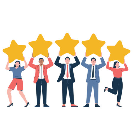 Business people holding star rating. Vector illustration in a flat style.のイラスト素材