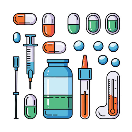 Medical and healthcare icons set. Vector illustration in line art style.のイラスト素材