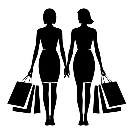 Silhouette of two women with shopping bags. Vector illustration.のイラスト素材
