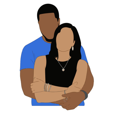 Vector illustration of a young couple in love on a white background.のイラスト素材