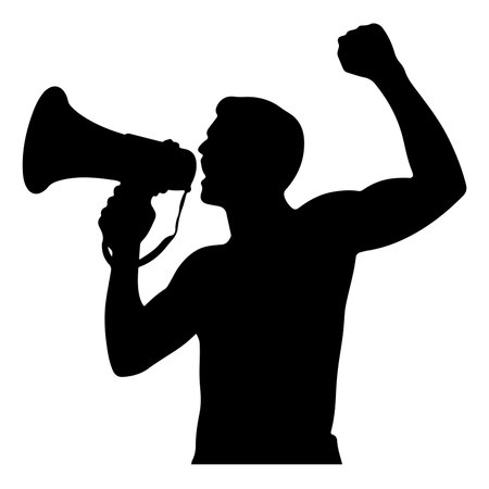 Vector silhouette of a man who shouts with a megaphone.のイラスト素材