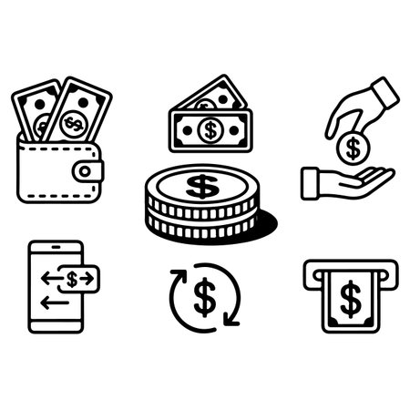 Money icon set. Vector illustration isolated on white background for graphic and web design.のイラスト素材