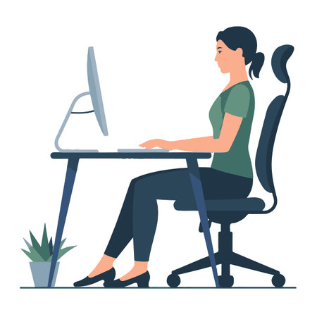 Freelance woman working with computer at home office. Vector illustration in flat styleのイラスト素材