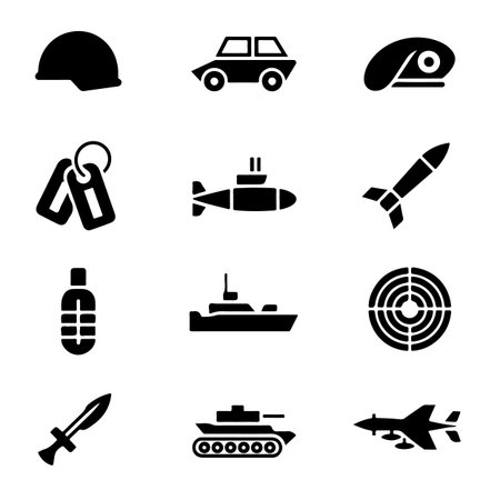 bundle of military and army set icons vector illustration design silhouette styleのイラスト素材