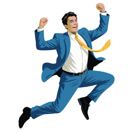 Successful businessman jumping in the air. Business success concept vector illustration.のイラスト素材