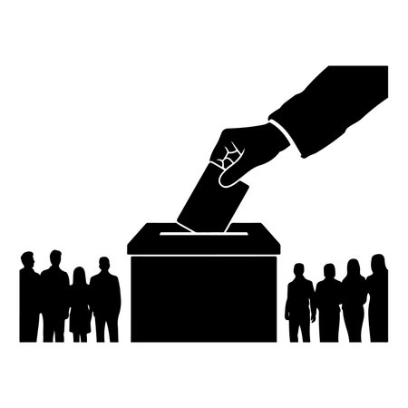 Election campaign concept with ballot box and crowd silhouettes vector illustrationのイラスト素材