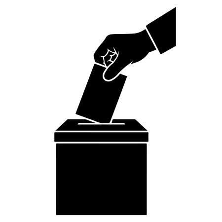 Hand putting vote in the ballot box icon. Simple illustration of hand putting vote in the ballot box vector icon for webのイラスト素材
