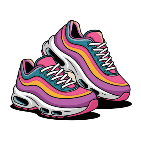 Pair of pink and purple sneakers isolated on white background. Vector illustration.のイラスト素材