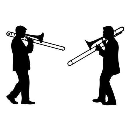 silhouette of a man playing trombone on a white backgroundのイラスト素材