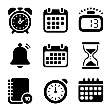 Alarm clock, calendar and clock icons set. Vector illustration.のイラスト素材