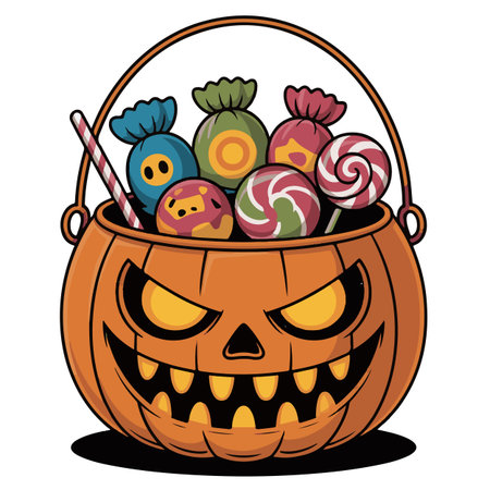 halloween pumpkin with candies and lollipops vector illustration designのイラスト素材