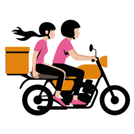 Vector illustration of a girl riding a motorbike with her friend.のイラスト素材
