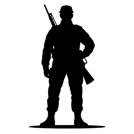 Soldier with a rifle on a white background. Vector illustration.のイラスト素材