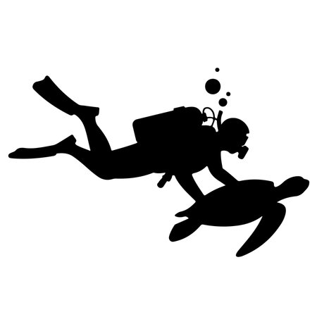 Silhouette of scuba diver on white background. Vector illustration.のイラスト素材