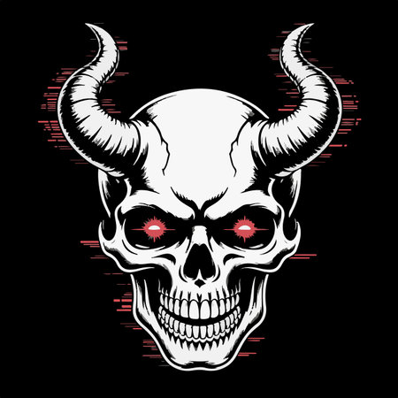Skull with horns and blood on a black background. Vector illustration.のイラスト素材