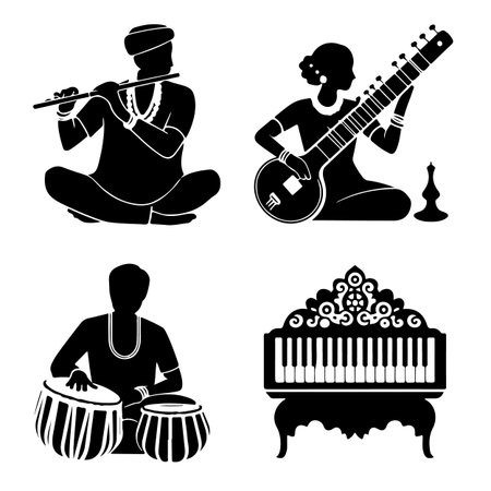 musician icons set over white background. vector illustration. black and whiteのイラスト素材