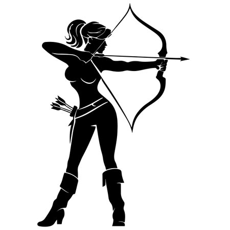 Silhouette of an archer with a bow and arrow.のイラスト素材