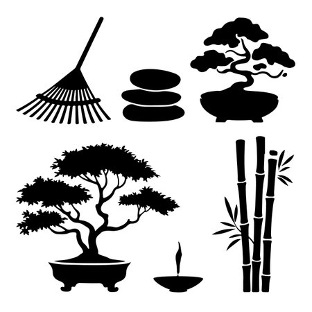 Bonsai tree icon set. Vector illustration isolated on white background.のイラスト素材