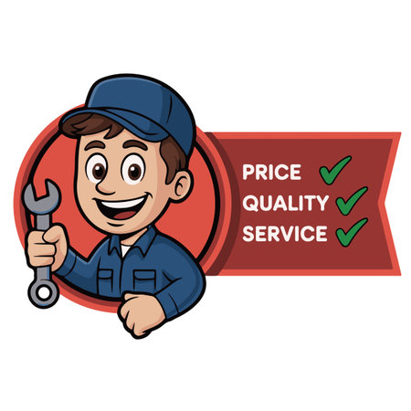 Repairman with wrench and quality guarantee label vector illustration graphic designのイラスト素材