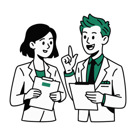 Vector illustration of a male and female doctor discussing a medical report.のイラスト素材