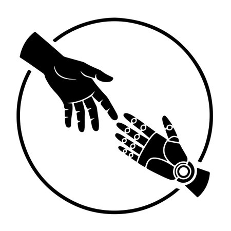 Vector illustration of a robot hand. Black and white robotic hand.のイラスト素材