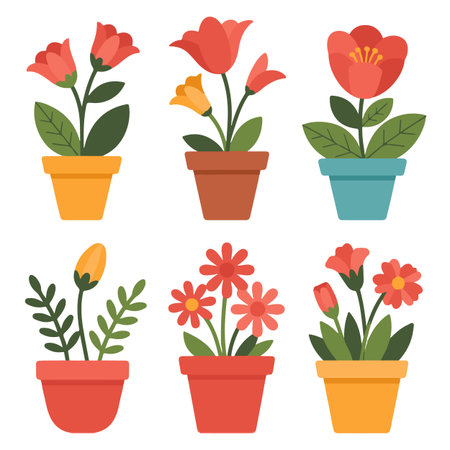 Flower in pot icon set. Flat illustration of flower in pot vector icons for web designのイラスト素材