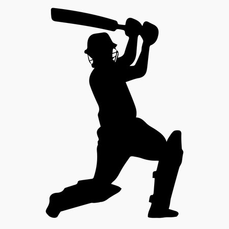 illustration of cricket player silhouette with bat on white background - vectorのイラスト素材