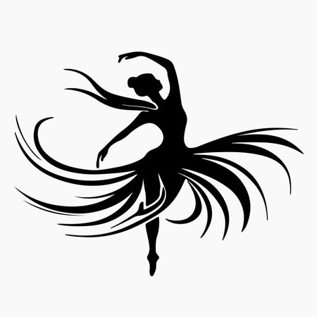 Black silhouette of a ballerina on a white background. Vector illustrationのイラスト素材