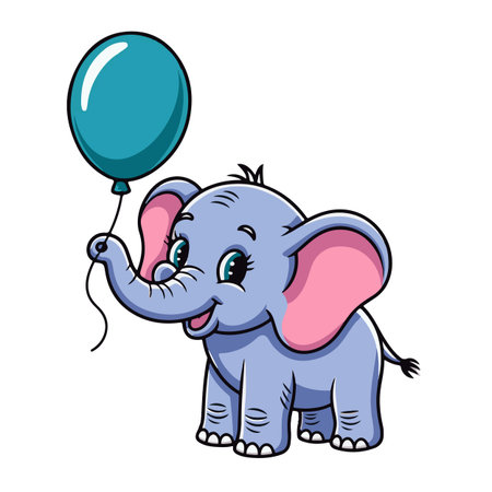 Cute elephant with balloon isolated on white background. Vector illustration.のイラスト素材