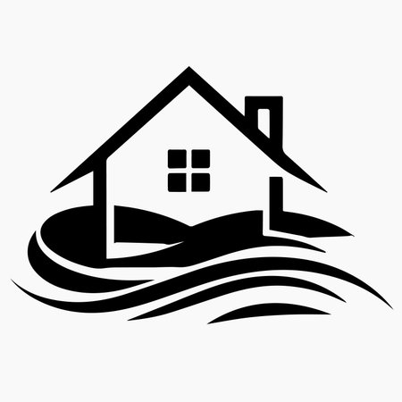 House on water icon, vector illustration. Flat design style, black color.のイラスト素材