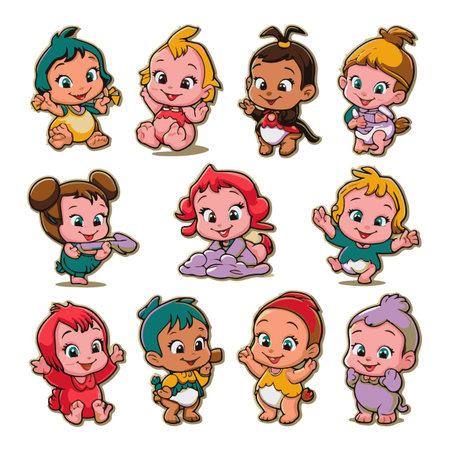 Cute cartoon baby boy and girl characters set. Vector illustration.のイラスト素材