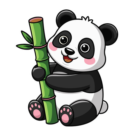 Cute panda holding bamboo isolated on white background. Vector illustration.のイラスト素材